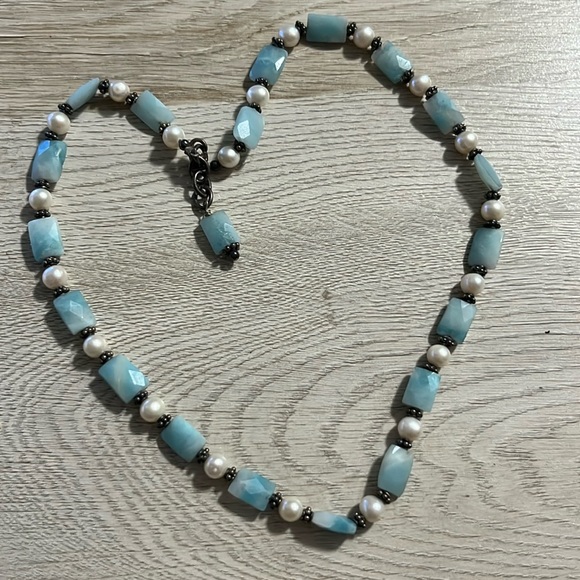 Jewelry - Silver 925 Pearl Aquamarine Necklace